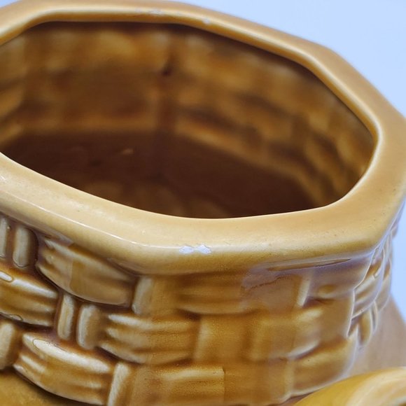 Mustard Yellow Basket Woven Glazed Decorative Tea Pot Cottagecore - Picture 12 of 13